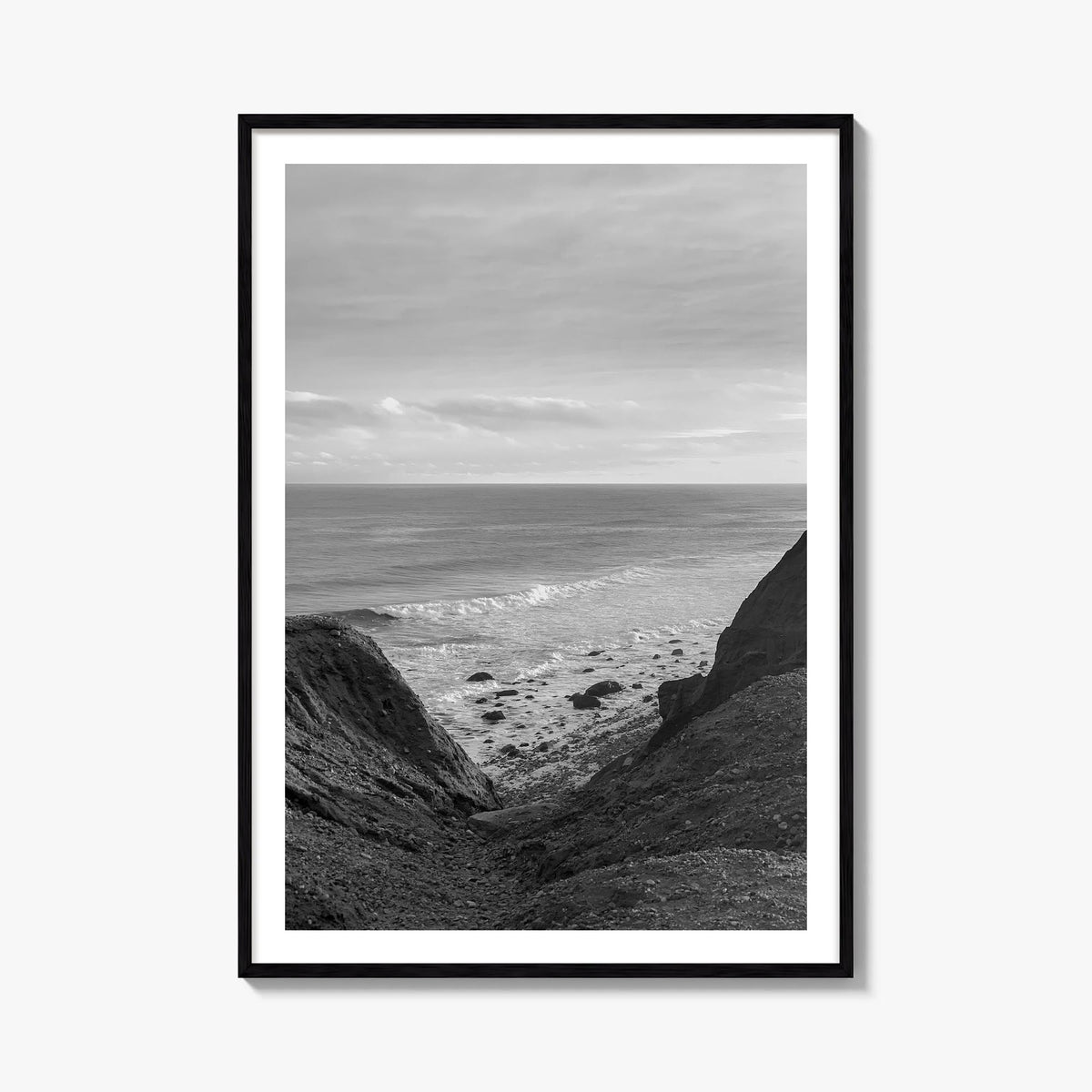 Montauk no. 2 black & white photo poster of New York, USA – vertical wall art, unframed print shown in interior mockup