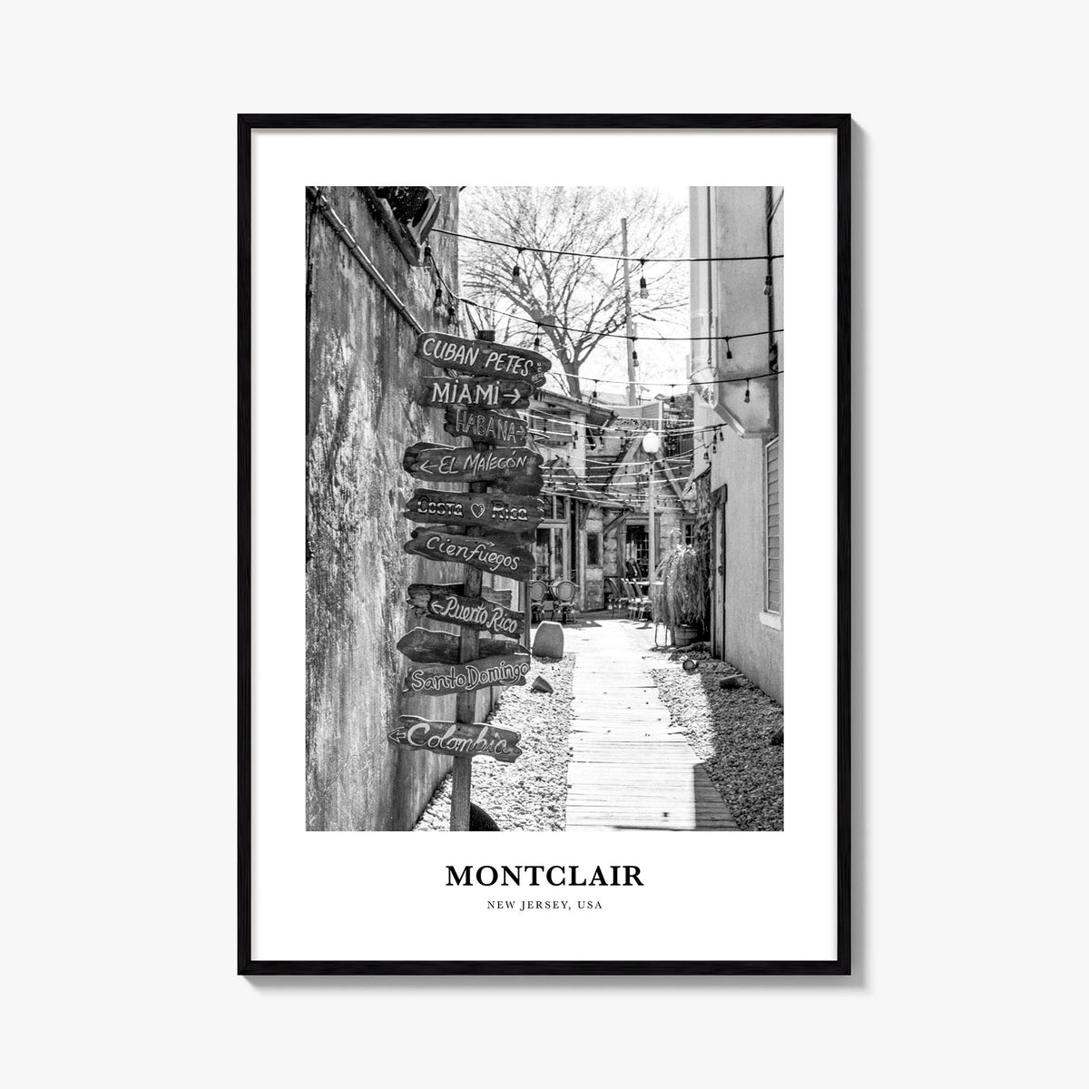 Montclair black & white classic poster of New Jersey, USA – vertical wall art, unframed print shown in interior mockup