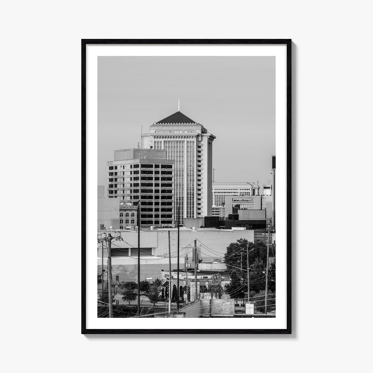 Montgomery black & white photo poster of Alabama, USA – vertical wall art, unframed print shown in interior mockup