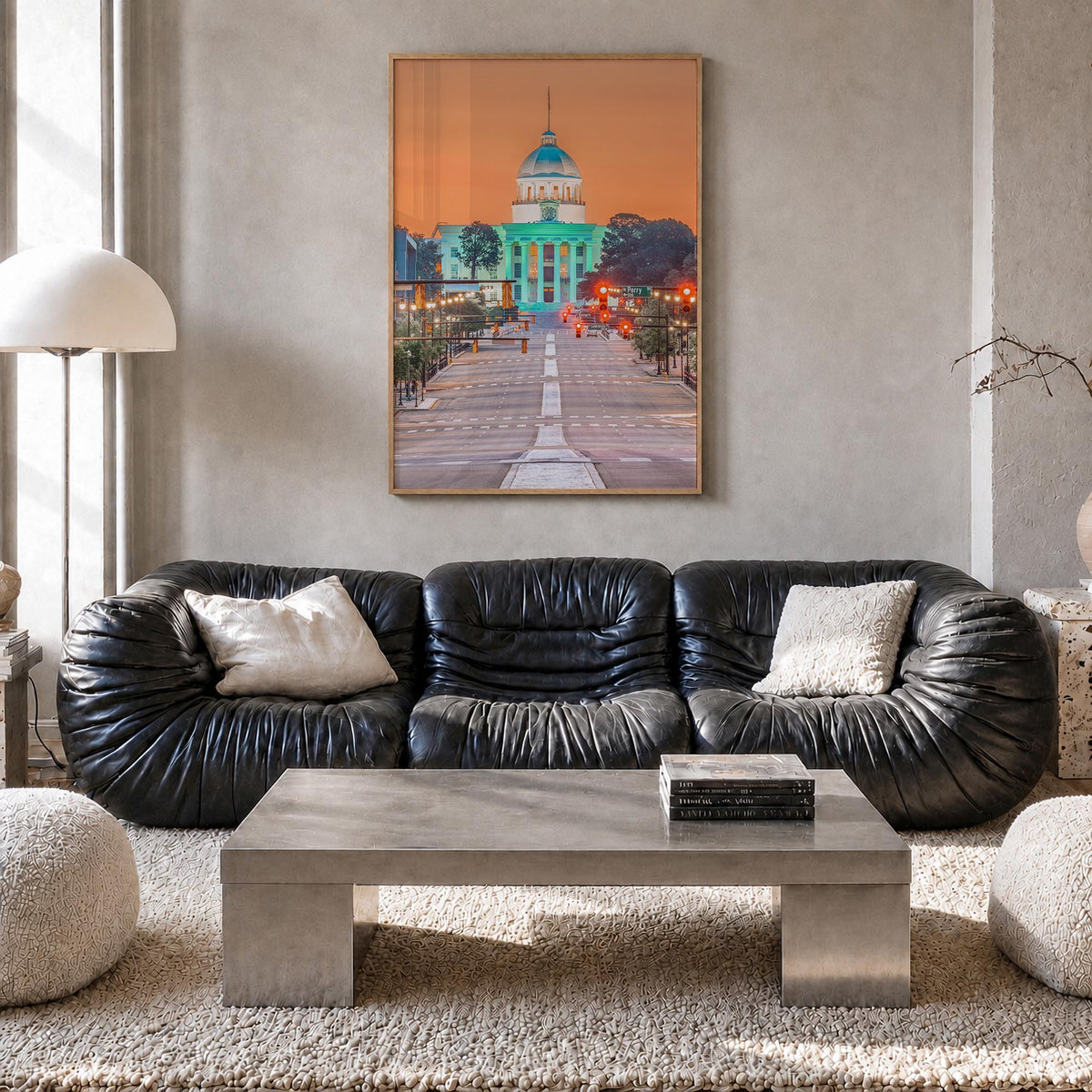 Montgomery colorful photo poster of Alabama, USA – vertical wall art in natural wood frame, hanging on wall