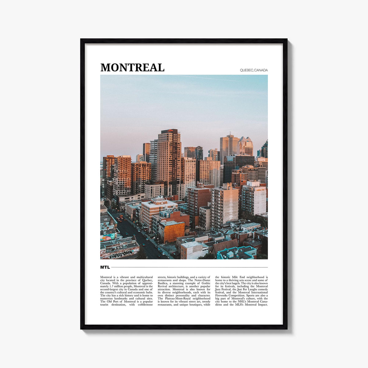 Montreal no. 1 colorful travel poster of Quebec, Canada – vertical wall art, unframed print shown in interior mockup