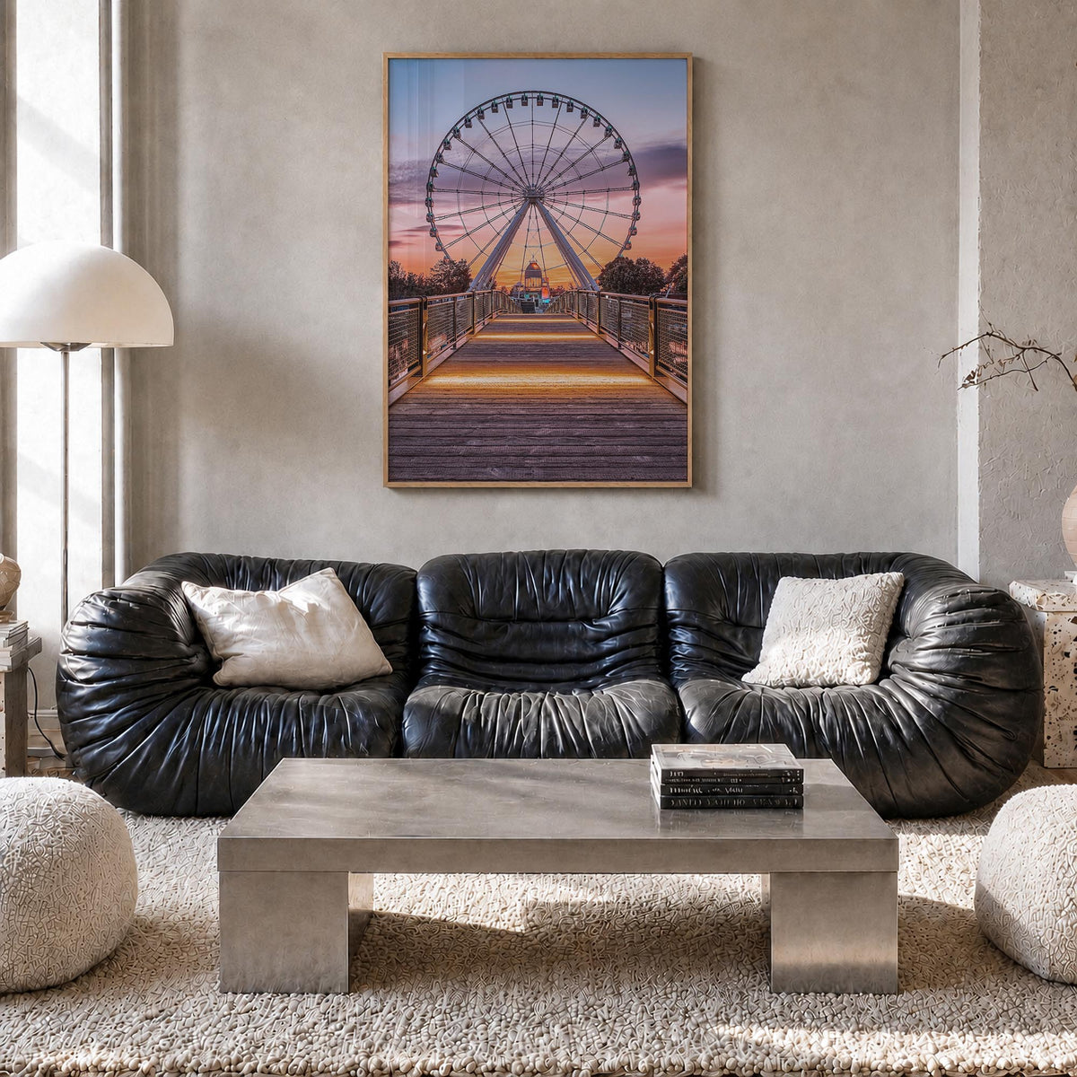 Montreal no. 2 colorful photo poster of Quebec, Canada – vertical wall art in natural wood frame, hanging on wall