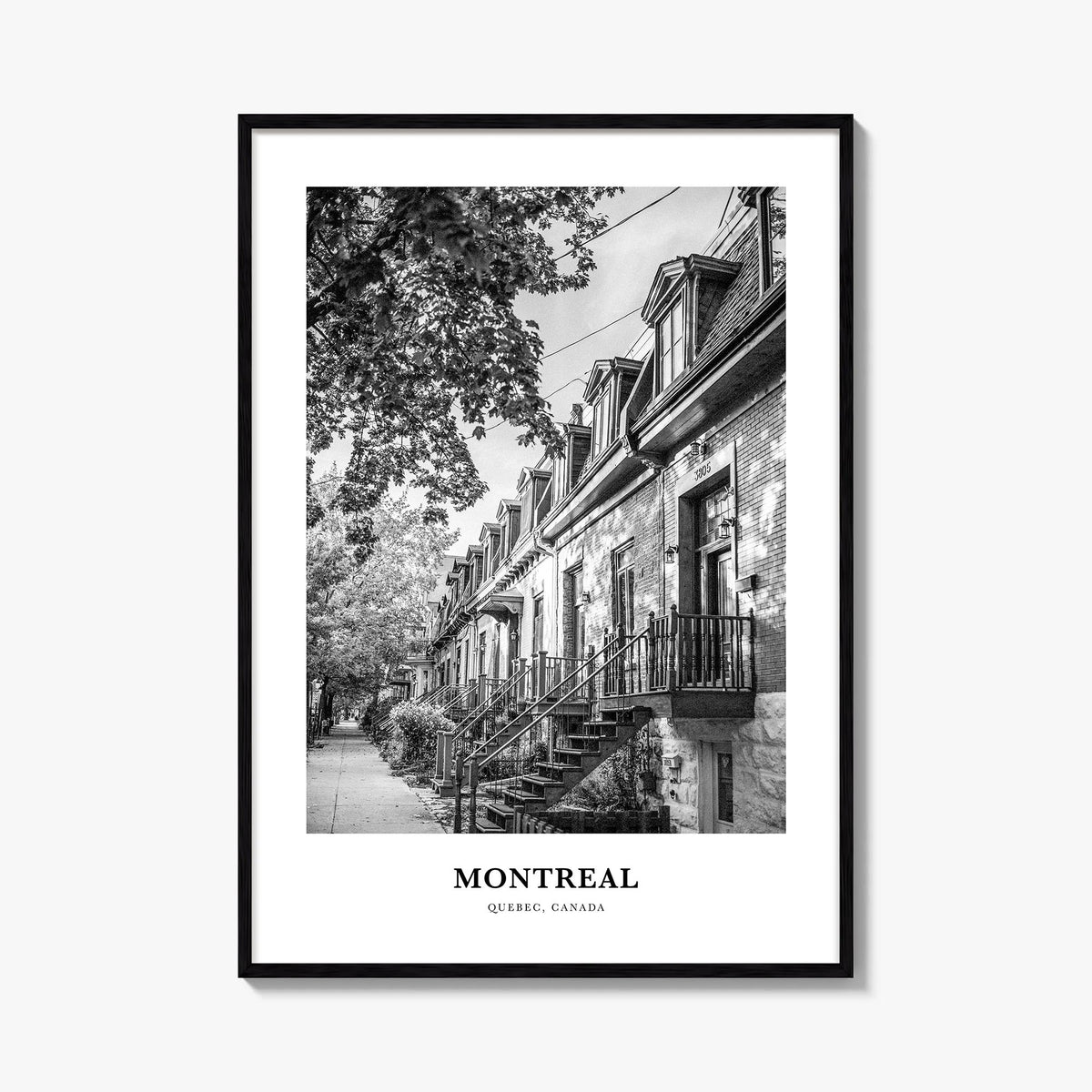 Montreal no. 3 black & white classic poster of Quebec, Canada – vertical wall art, unframed print shown in interior mockup