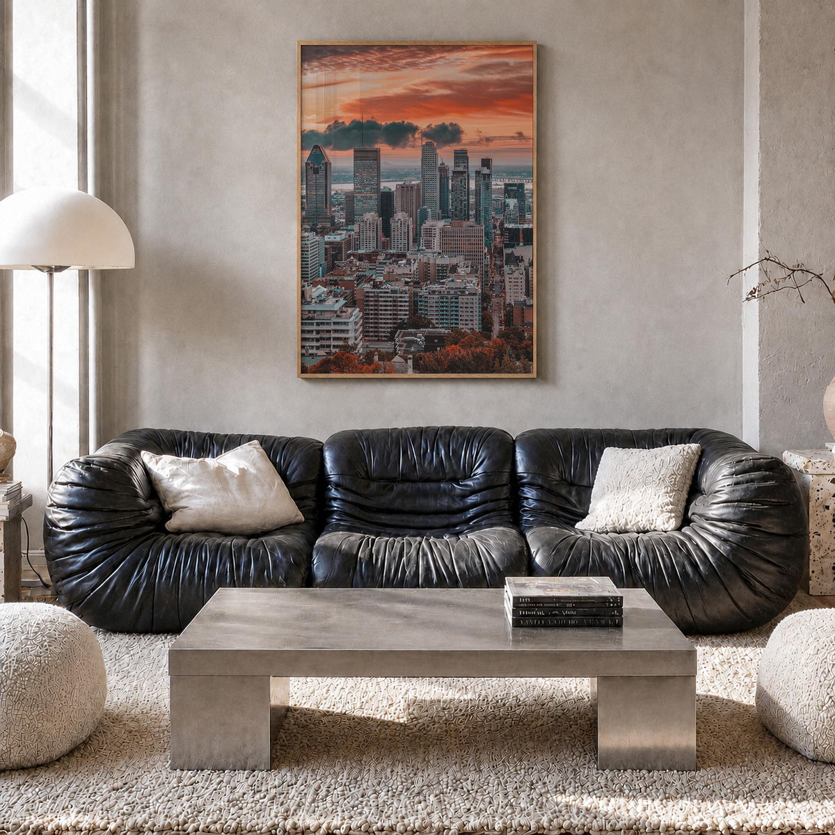 Montreal no. 3 colorful photo poster of Quebec, Canada – vertical wall art in natural wood frame, hanging on wall