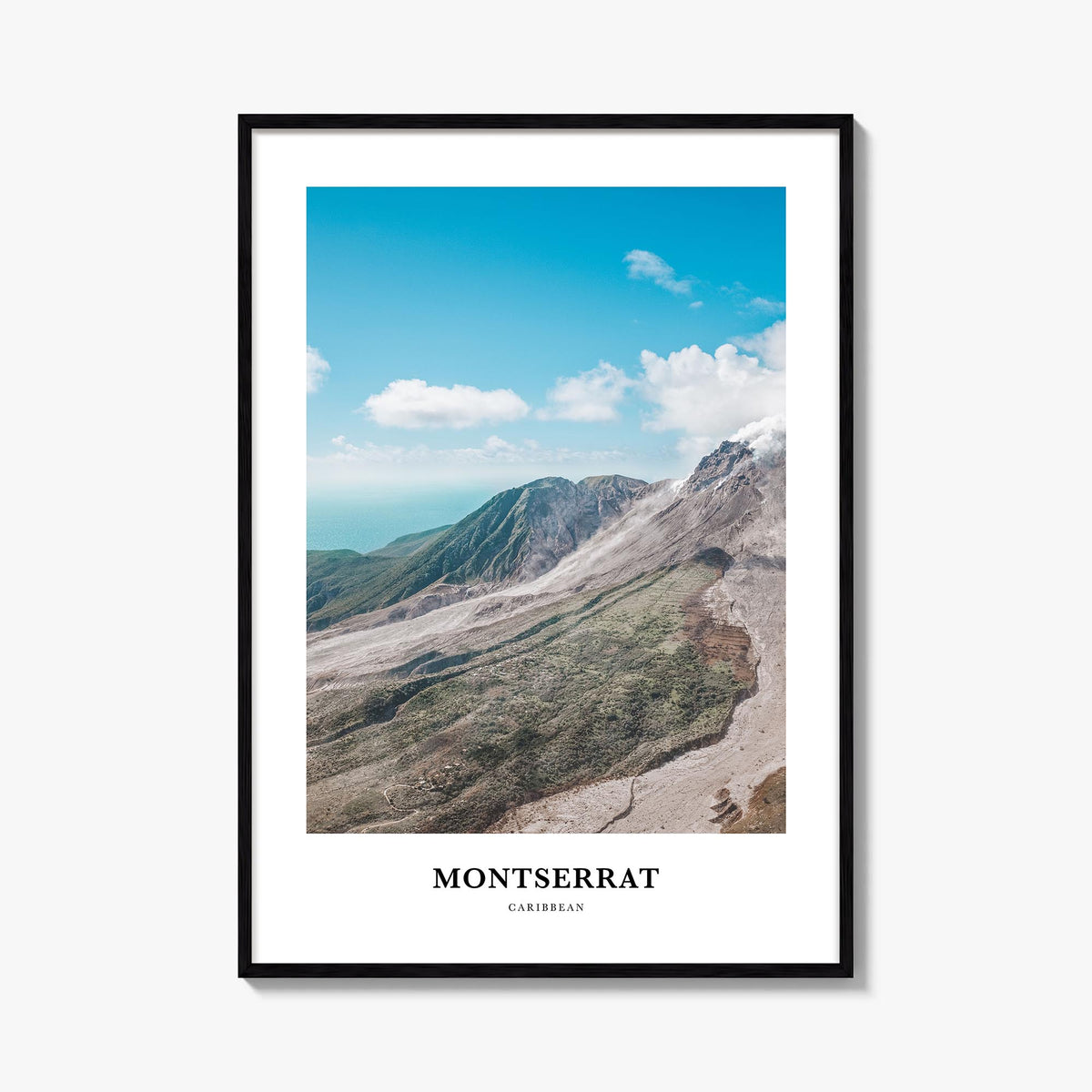 Montserrat colorful classic poster of Caribbean – vertical wall art, unframed print shown in interior mockup