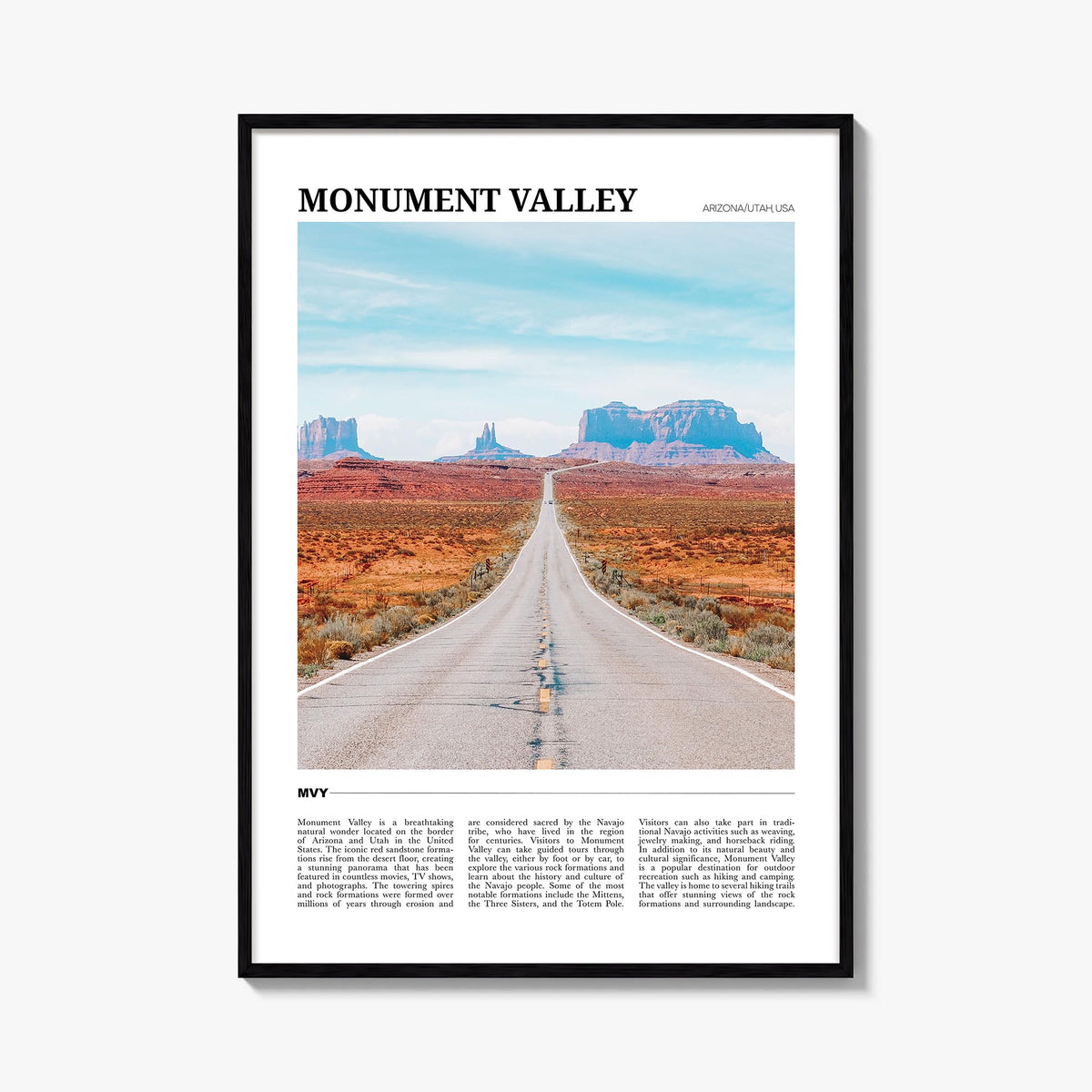 Monument Valley colorful travel poster of Utah & Arizona, USA – vertical wall art, unframed print shown in interior mockup