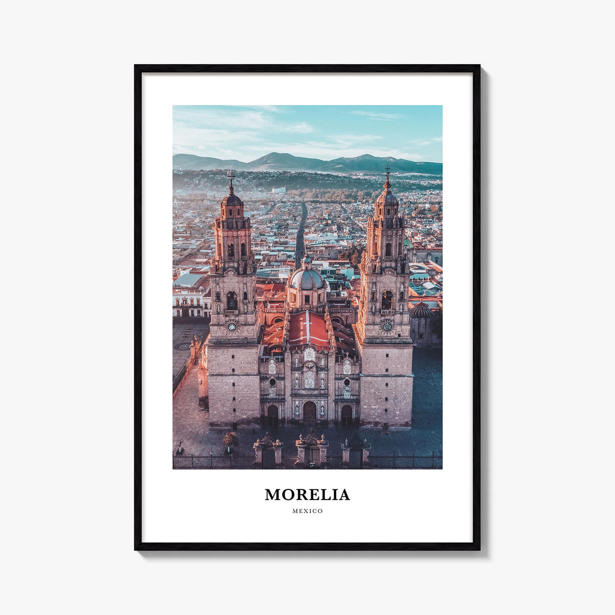 Morelia colorful classic poster of Mexico – vertical wall art, unframed print shown in interior mockup