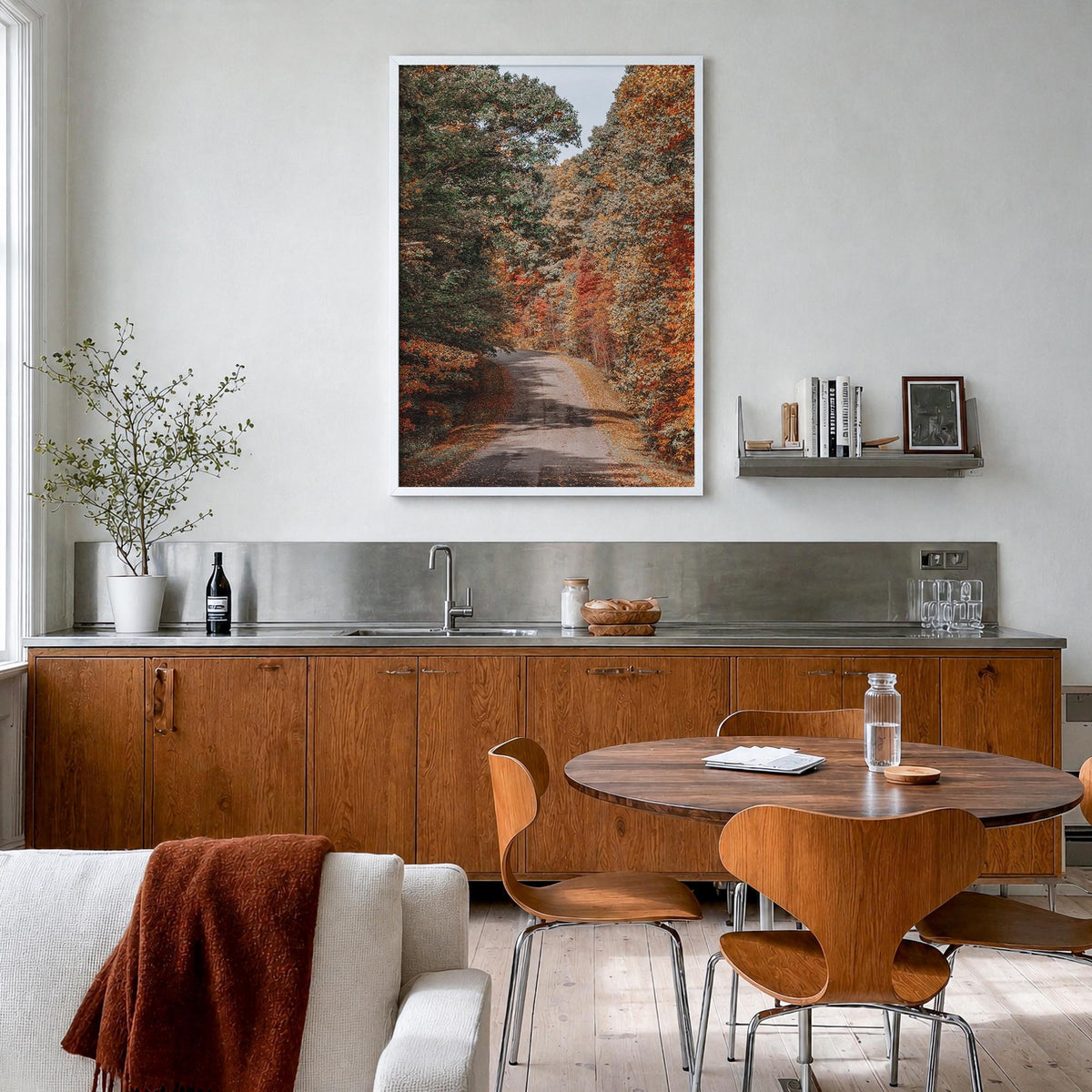 Morgantown colorful photo poster of West Virginia, USA – vertical wall art in white wood frame, hanging on wall