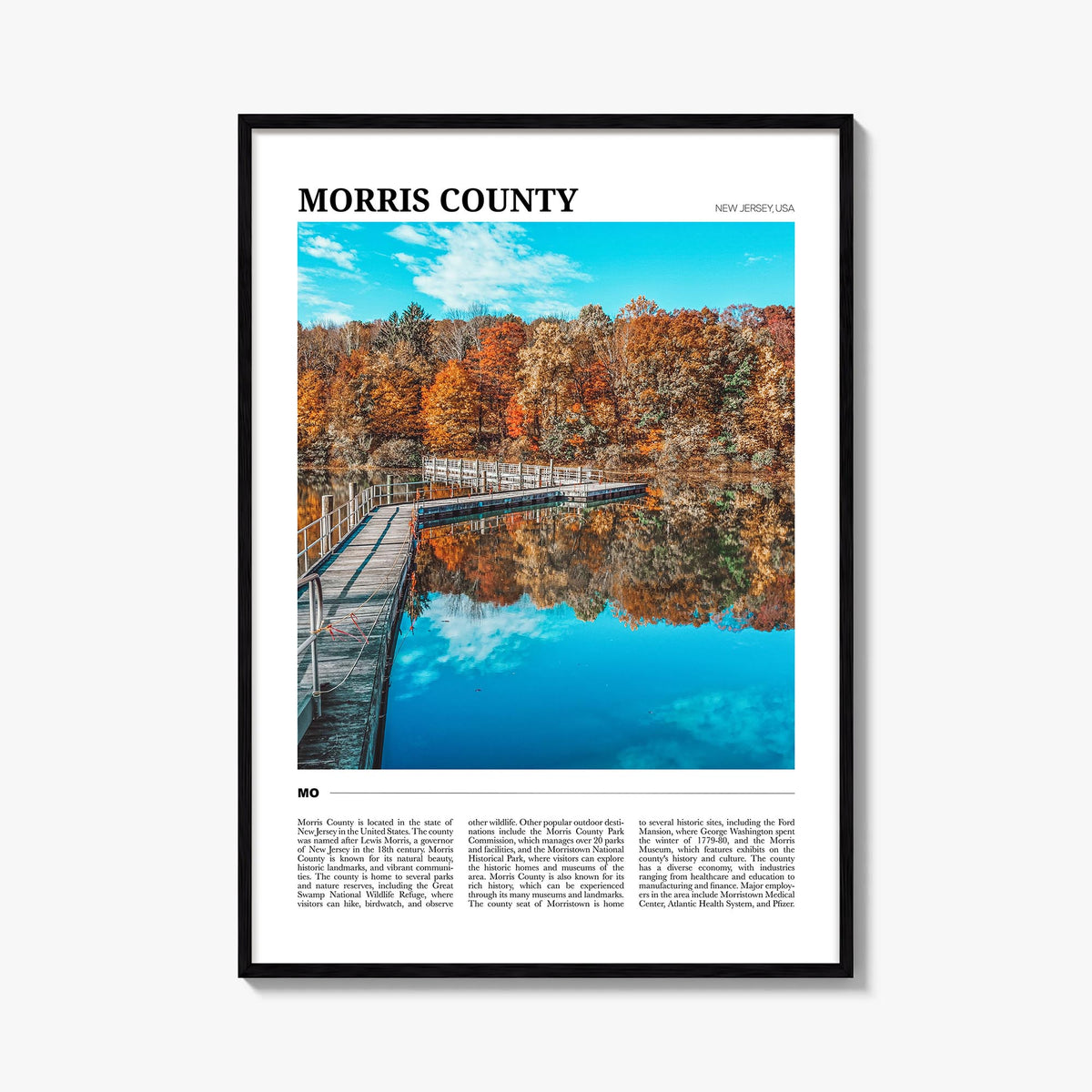 Morris County colorful travel poster of New Jersey, USA – vertical wall art, unframed print shown in interior mockup