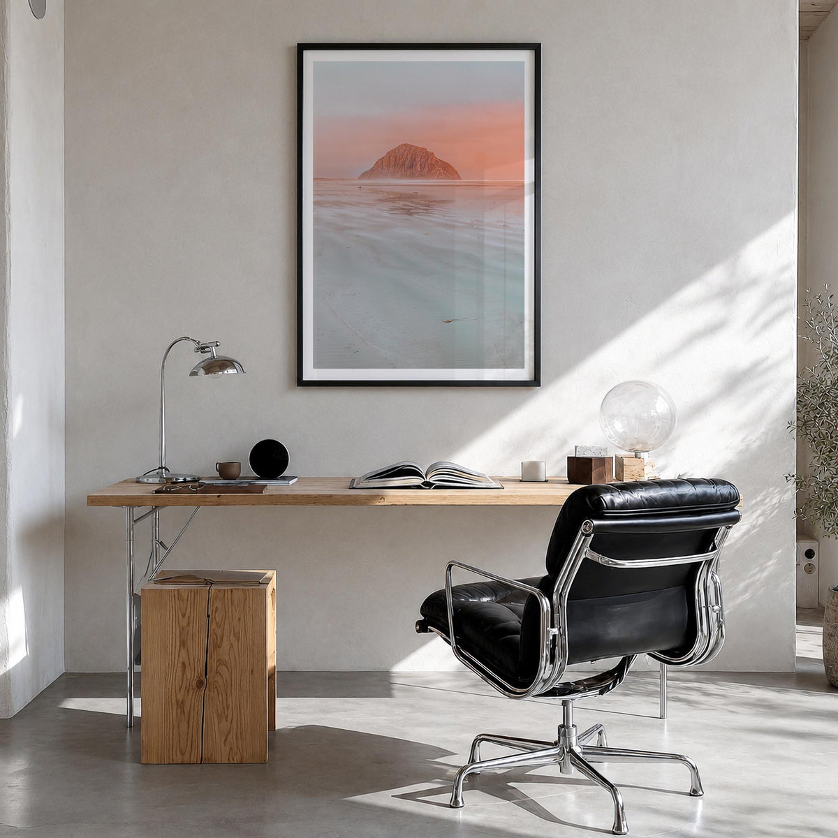 Morro Bay no. 1 colorful photo poster of California, USA – vertical wall art in black wood frame with white border, hanging o
