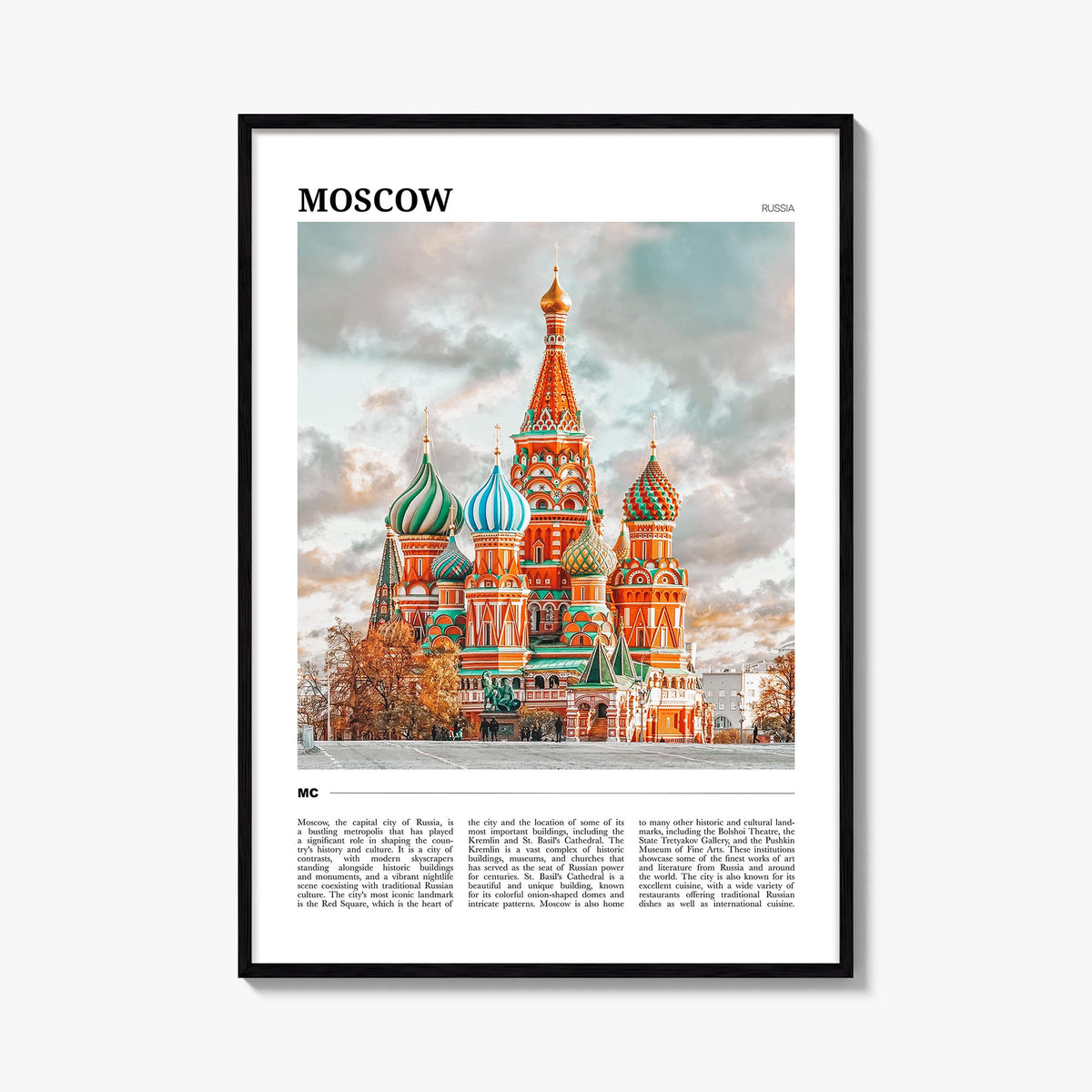Moscow, Russia no. 1 colorful travel poster of Russia – vertical wall art, unframed print shown in interior mockup