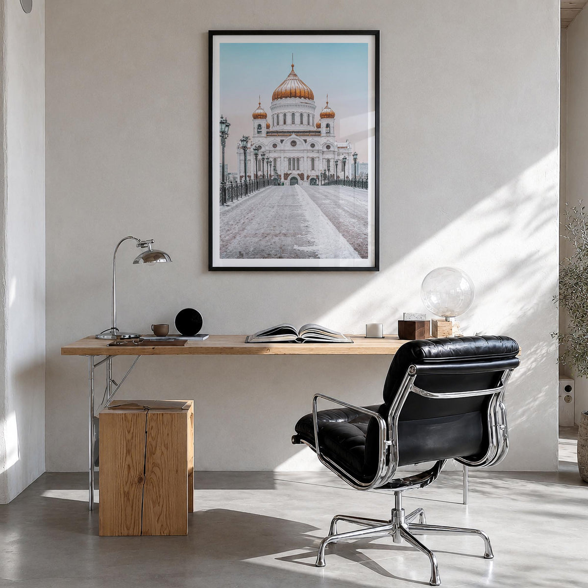 Moscow, Russia no. 3 colorful photo poster of Russia – vertical wall art in black wood frame with white border, hanging on wa