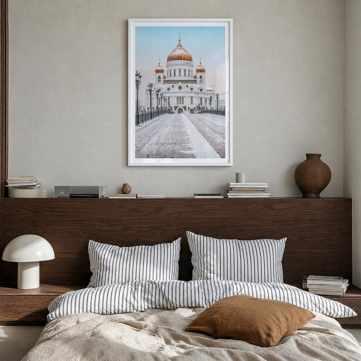 Moscow, Russia no. 3 colorful photo poster of Russia – vertical wall art in white wood frame with white border, hanging on wa