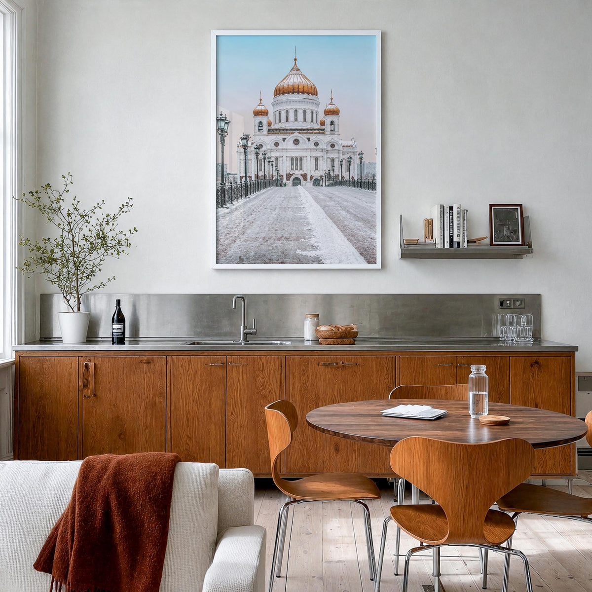 Moscow, Russia no. 3 colorful photo poster of Russia – vertical wall art in white wood frame, hanging on wall