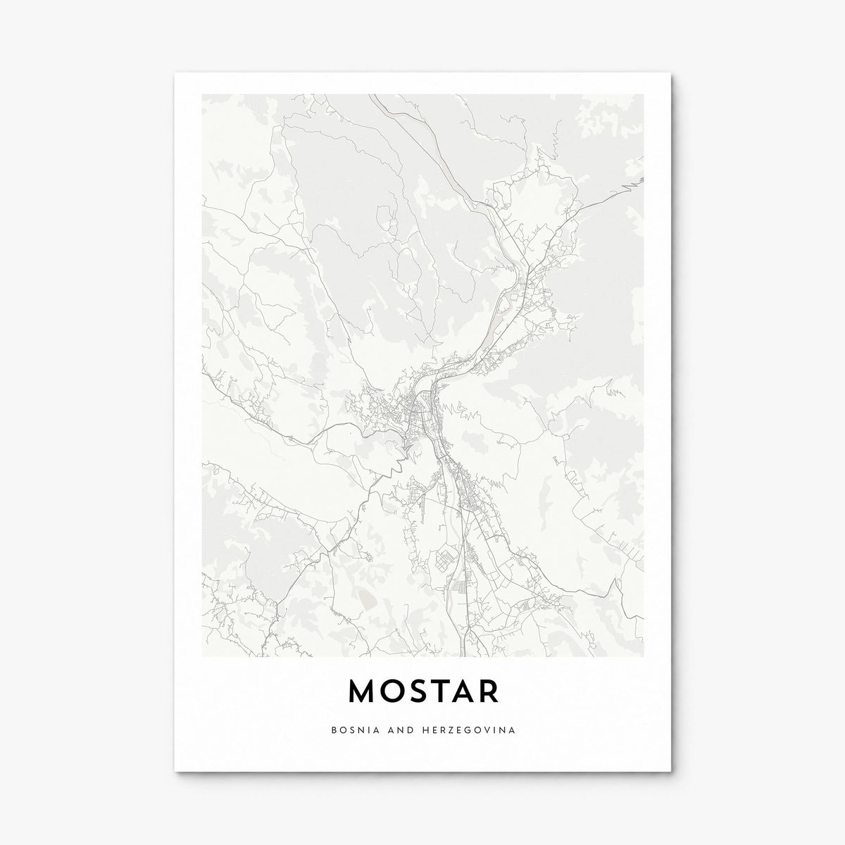 Mostar Map Poster, print only (unframed)