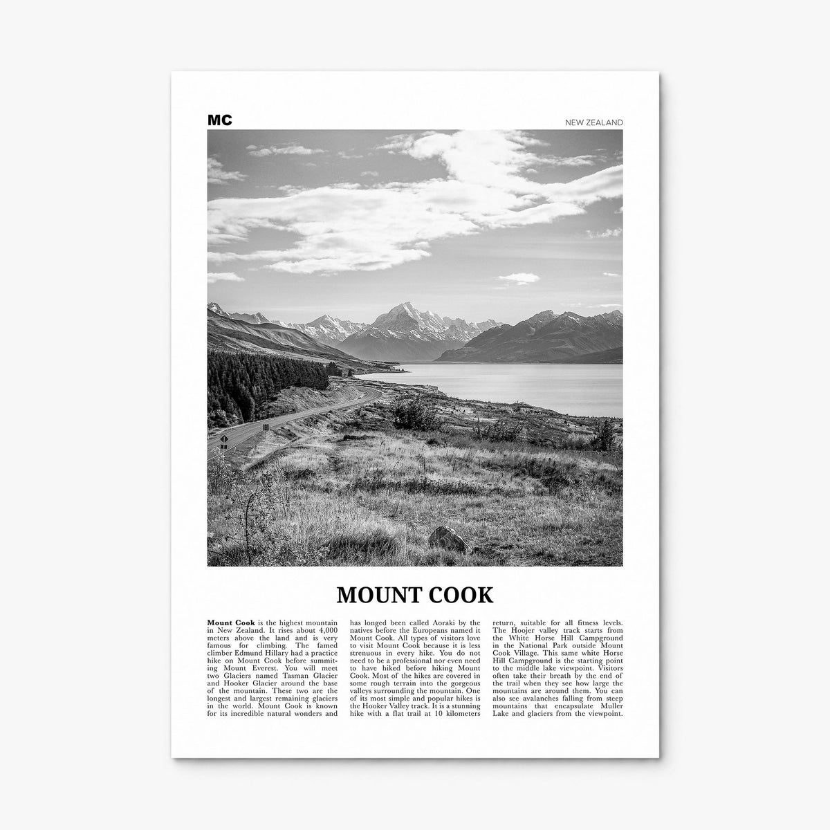 Mount Cook Newspaper Poster, print only (unframed)