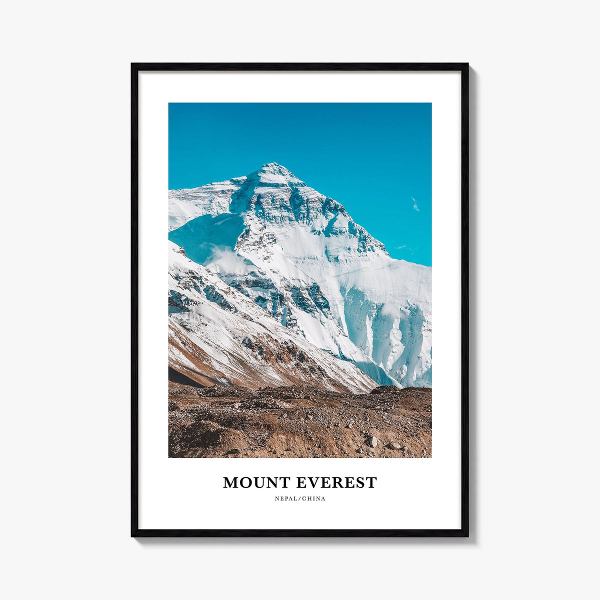 Mount Everest colorful classic poster of Nepal & China – vertical wall art, unframed print shown in interior mockup