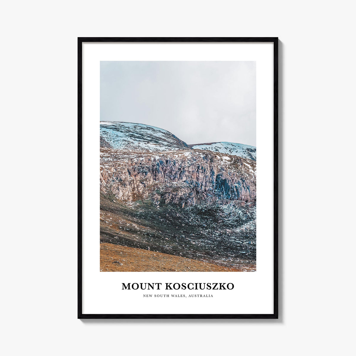 Mount Kosciuszko colorful classic poster of New South Wales, Australia – vertical wall art, unframed print shown in interior