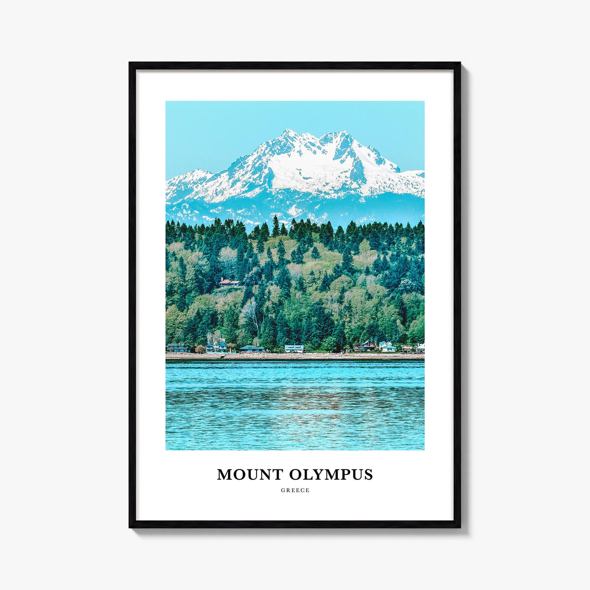 Mount Olympus colorful classic poster of Greece – vertical wall art, unframed print shown in interior mockup