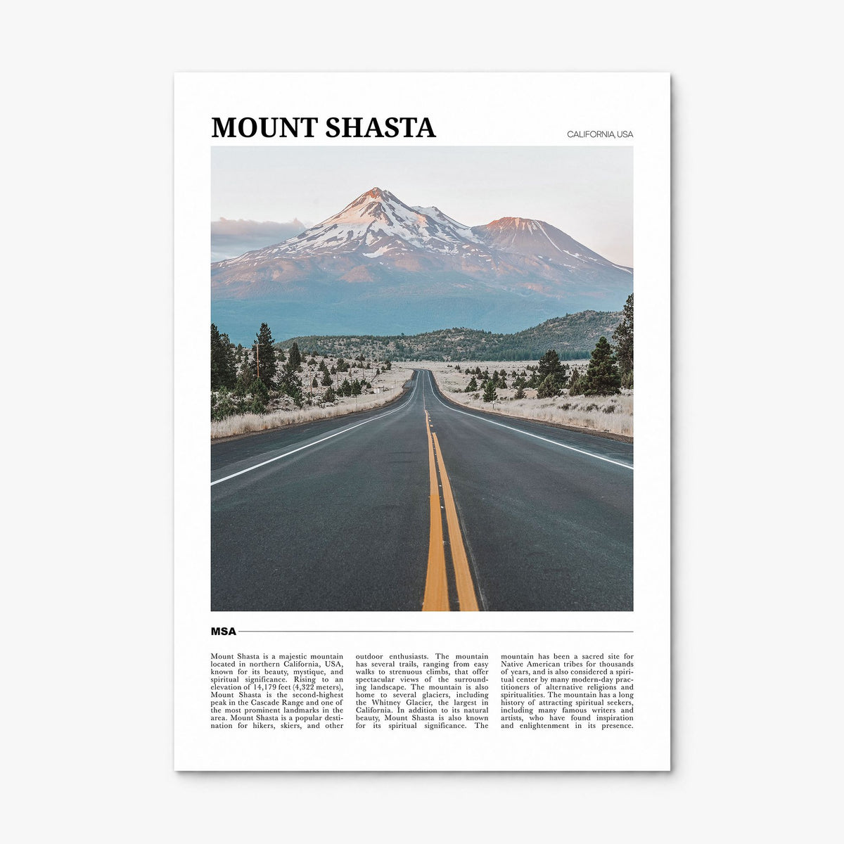 Mount Shasta Travel Poster, print only (unframed)