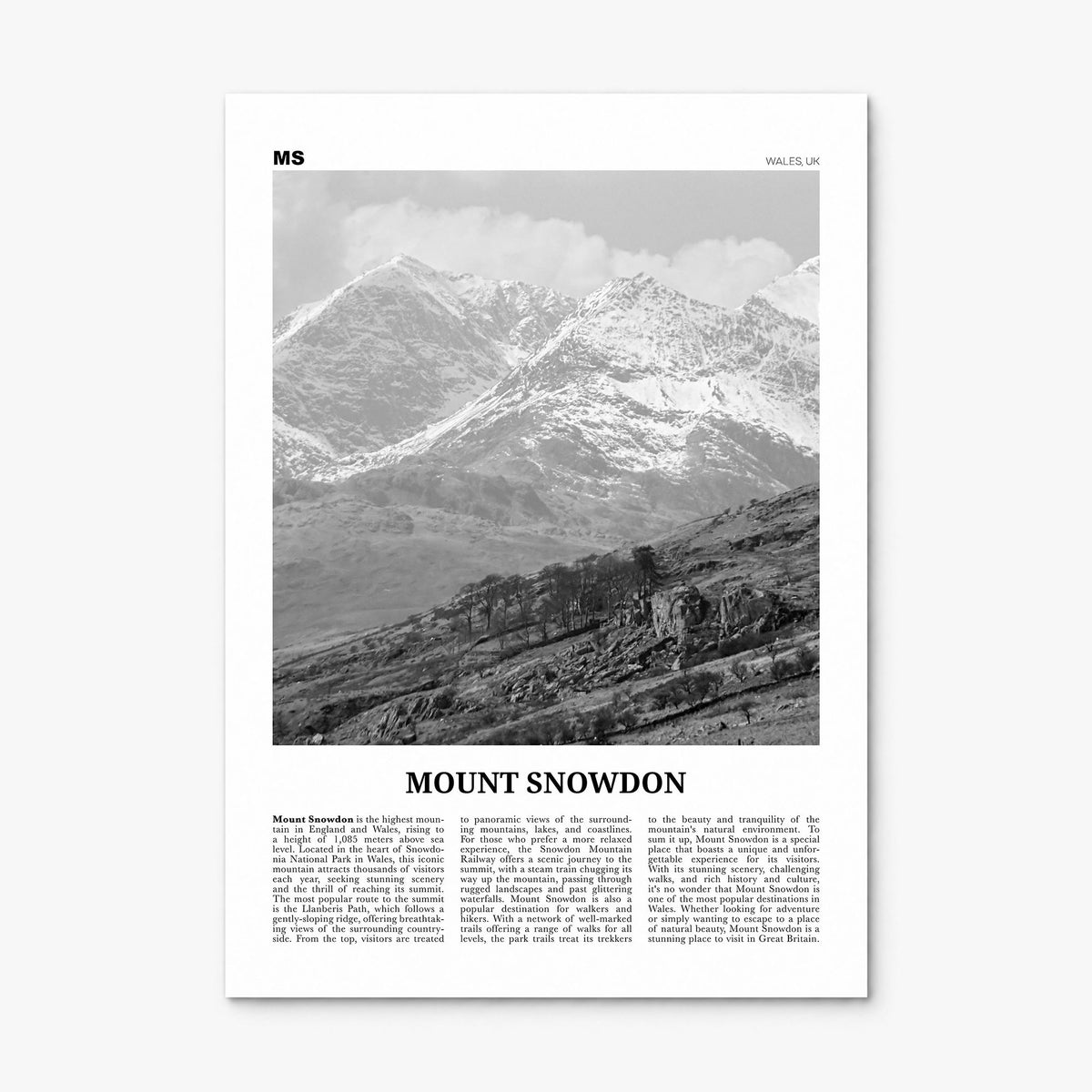 Mount Snowdon Newspaper Poster, print only (unframed)