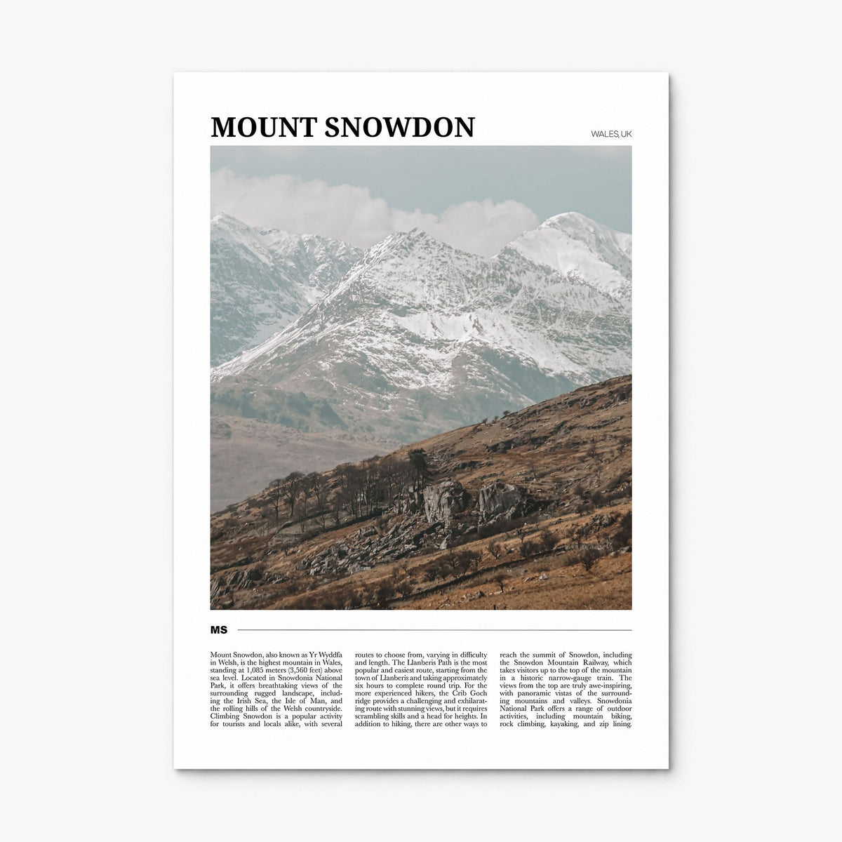 Mount Snowdon Travel Poster, print only (unframed)