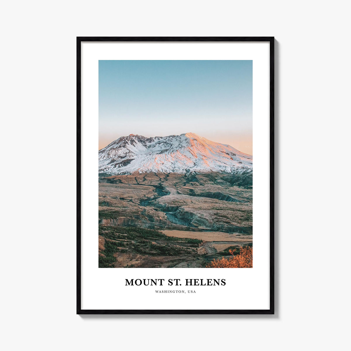 Mount St. Helens colorful classic poster of Washington, USA – vertical wall art, unframed print shown in interior mockup