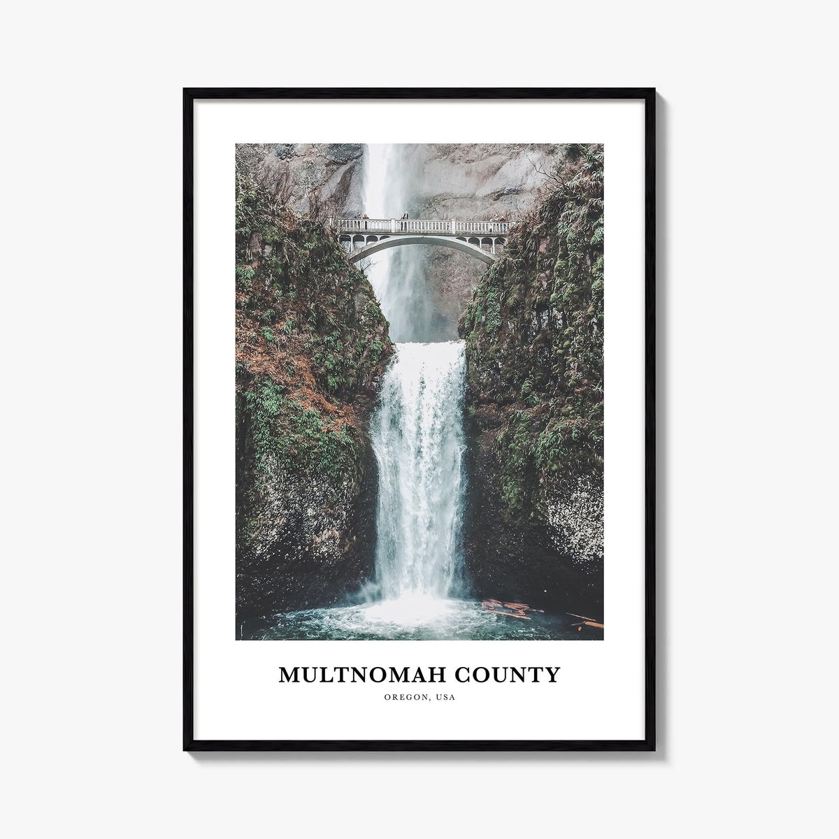 Multnomah County colorful classic poster of Oregon, USA – vertical wall art, unframed print shown in interior mockup