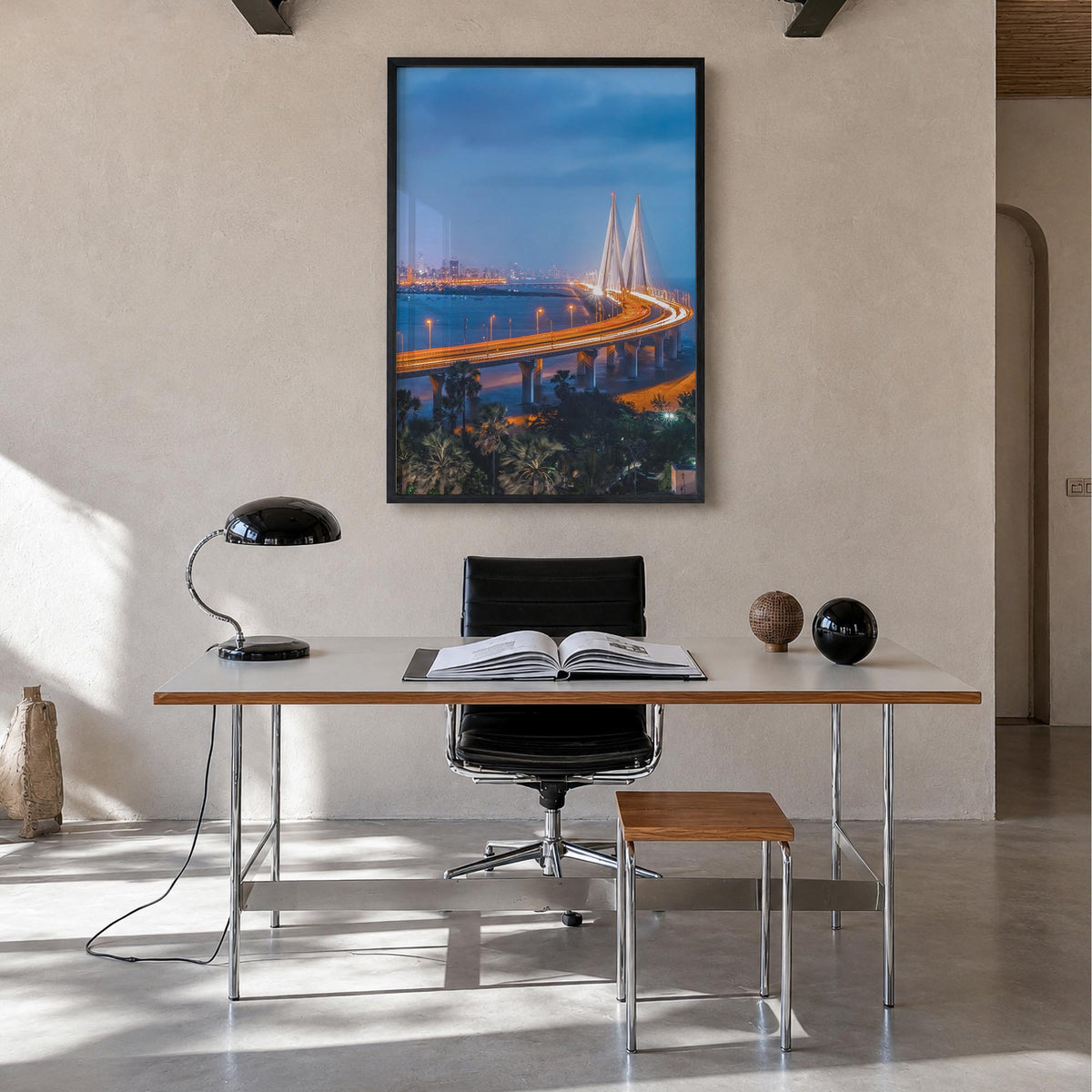 Mumbai no. 2 colorful photo poster of India – vertical wall art in black wood frame, hanging on wall