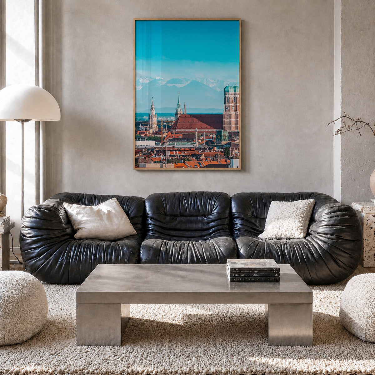 Munich no. 1 colorful photo poster of Germany – vertical wall art in natural wood frame, hanging on wall