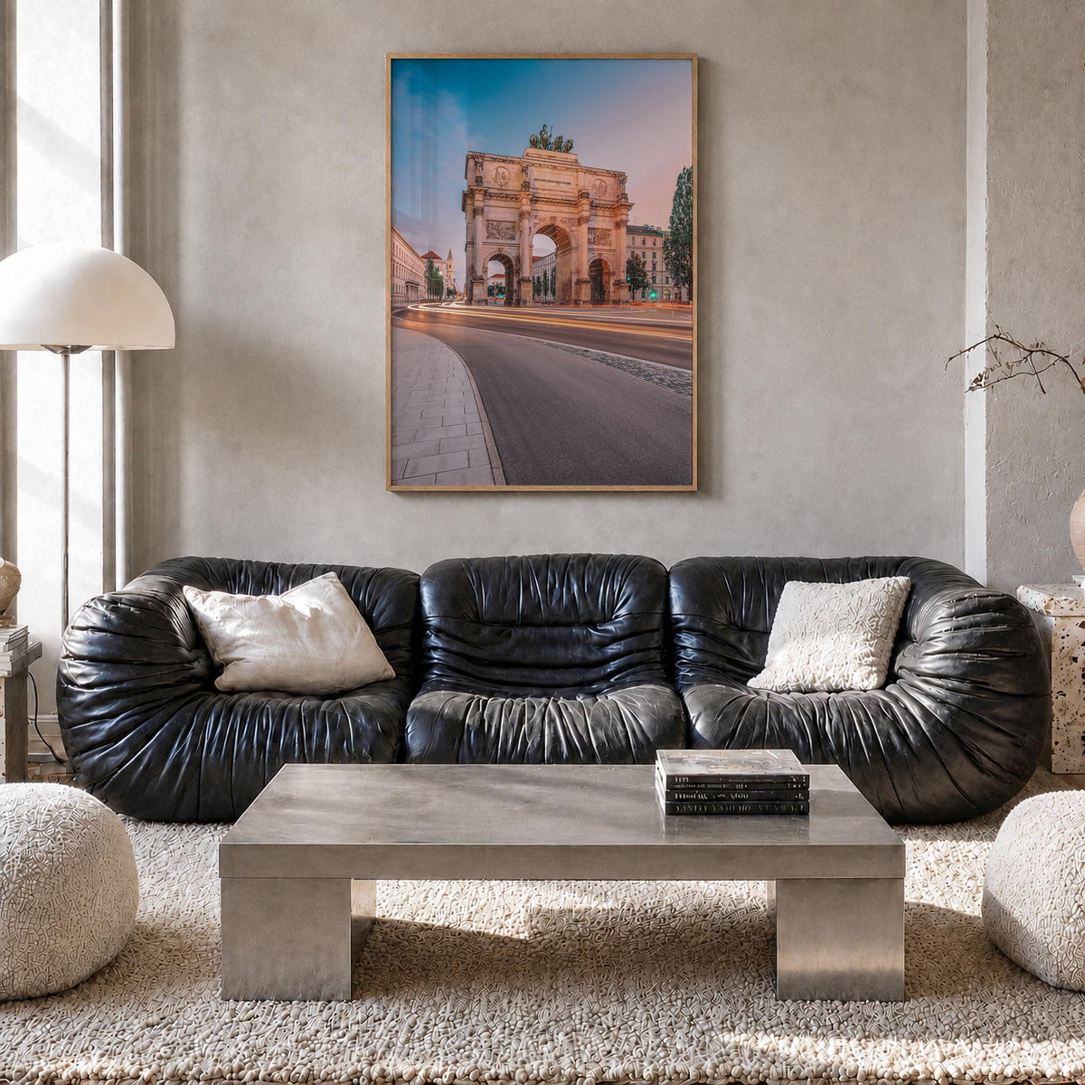 Munich no. 2 colorful photo poster of Germany – vertical wall art in natural wood frame, hanging on wall