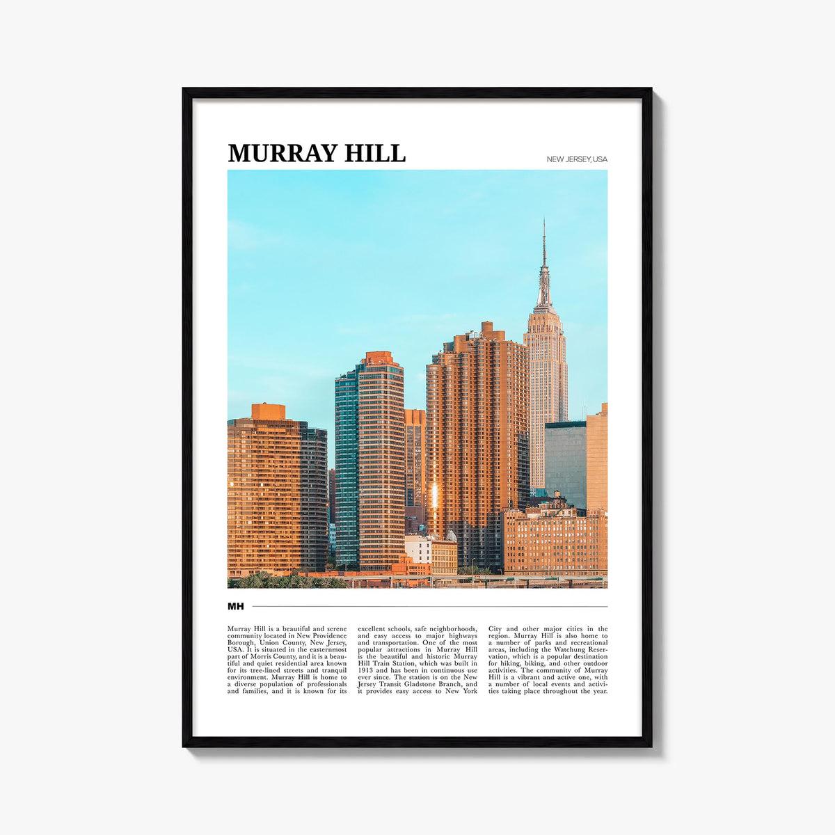 Murray Hill colorful travel poster of Manhattan, New York City – vertical wall art, unframed print shown in interior mockup