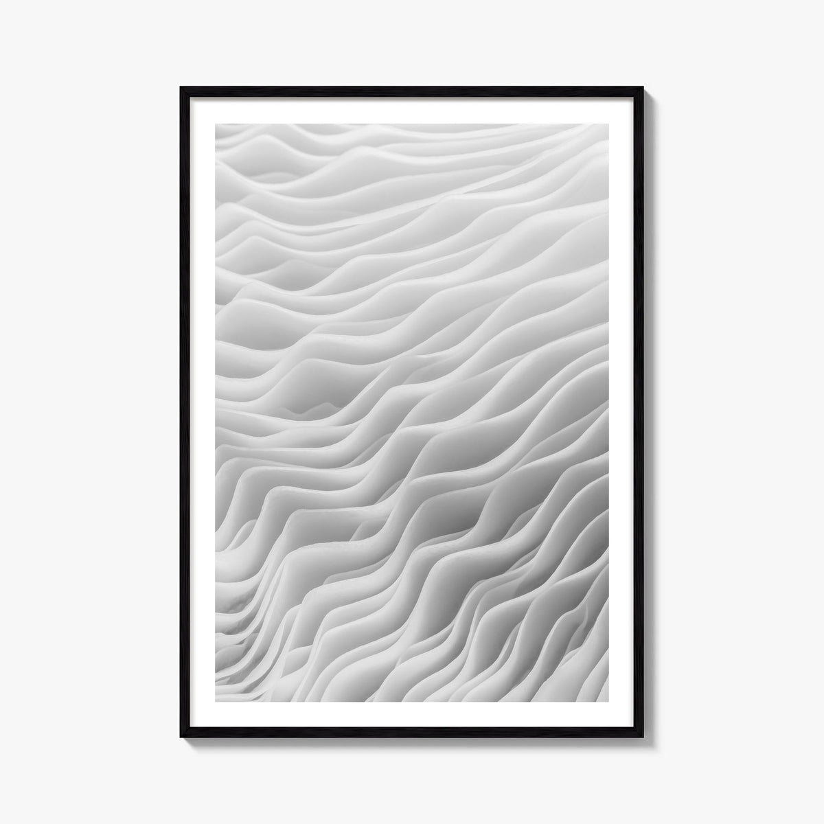 Mushroom Closeup no. 2 black & white photo poster – vertical wall art, unframed print shown in interior mockup