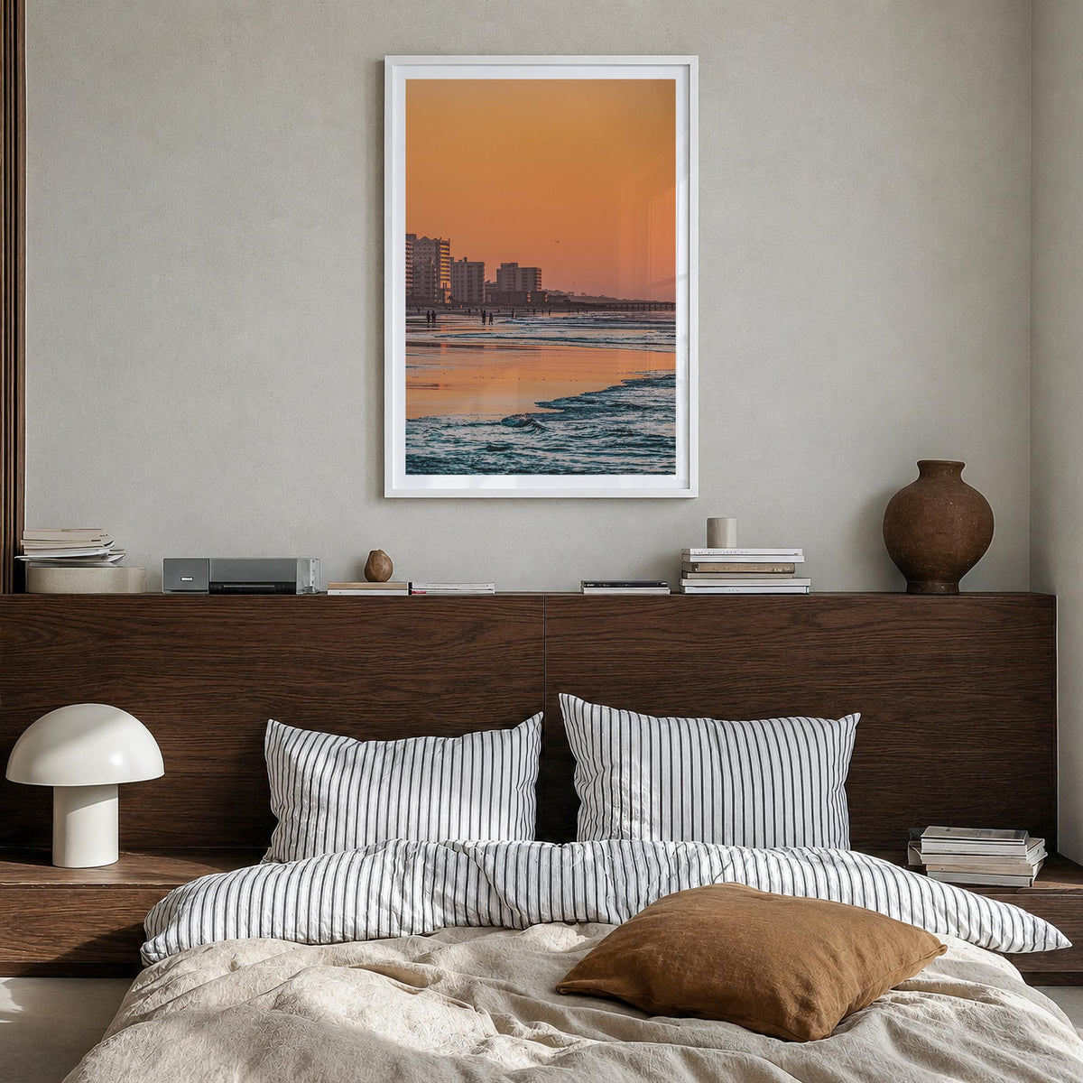 Myrtle Beach no. 1 colorful photo poster of South Carolina, USA – vertical wall art in white wood frame with white border, ha