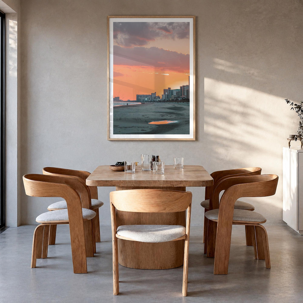 Myrtle Beach no. 2 colorful photo poster of South Carolina, USA – vertical wall art in natural wood frame with white border,