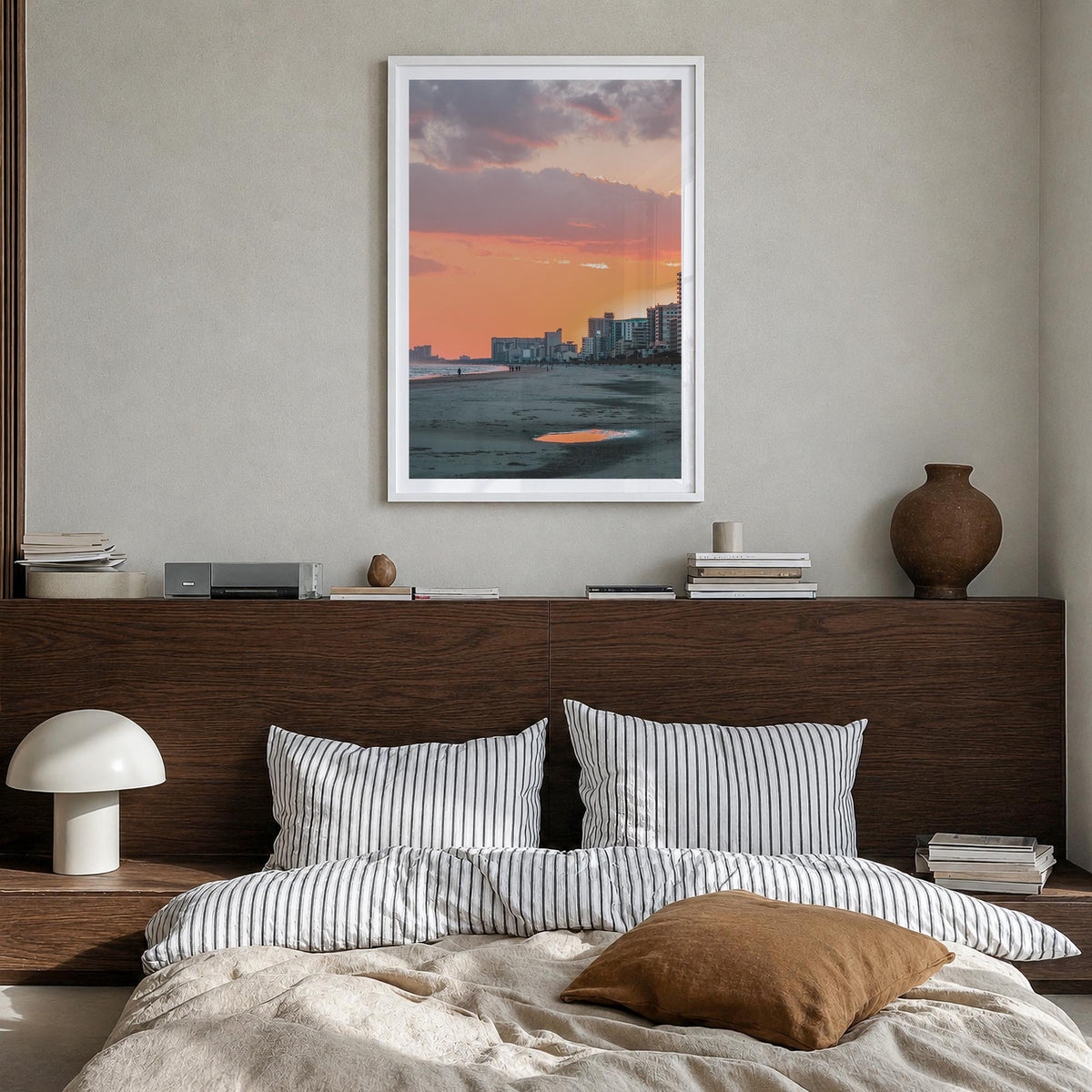 Myrtle Beach no. 2 colorful photo poster of South Carolina, USA – vertical wall art in white wood frame with white border, ha