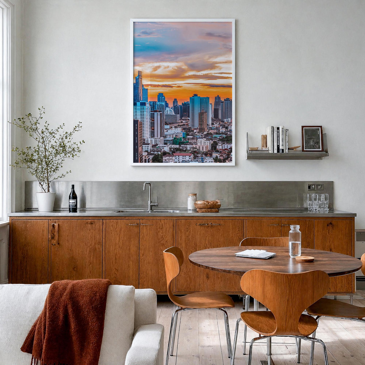 Nairobi colorful photo poster of Kenya – vertical wall art in white wood frame, hanging on wall