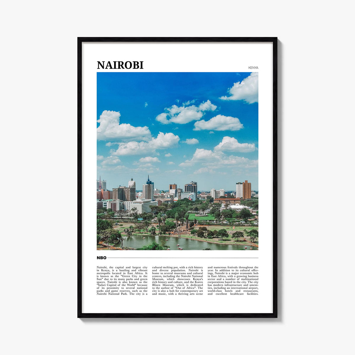 Nairobi colorful travel poster of Kenya – vertical wall art, unframed print shown in interior mockup