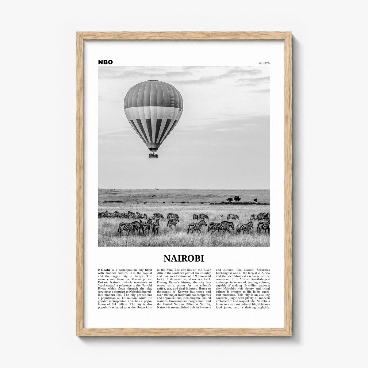 Nairobi Newspaper No 2 Poster in a natural wood frame
