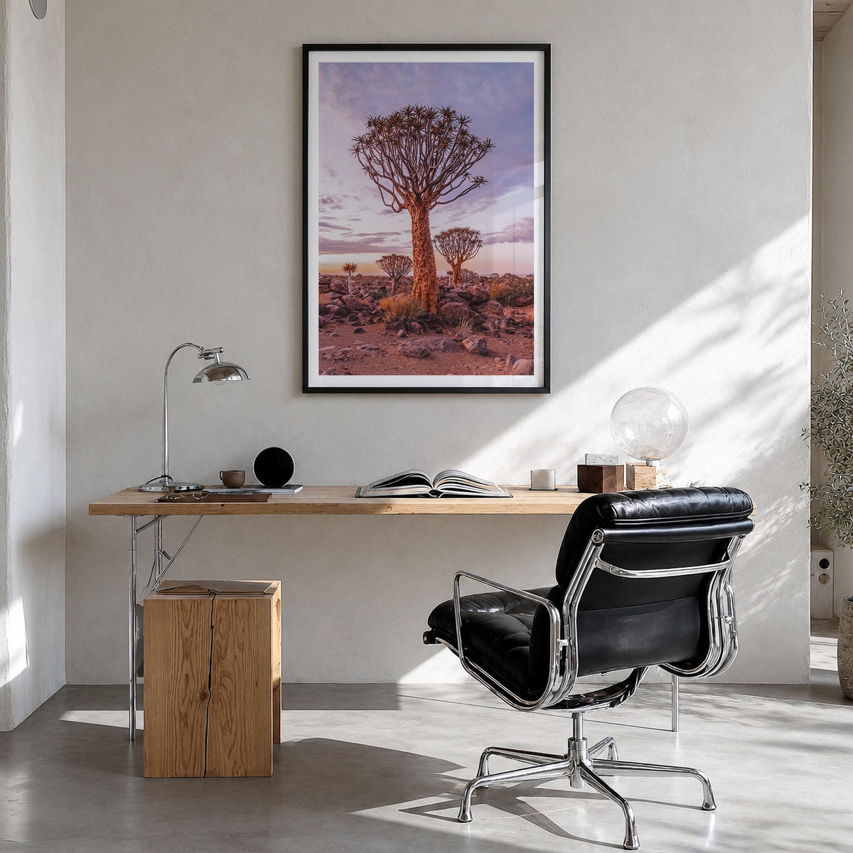 Namibia colorful photo poster of Africa – vertical wall art in black wood frame with white border, hanging on wall