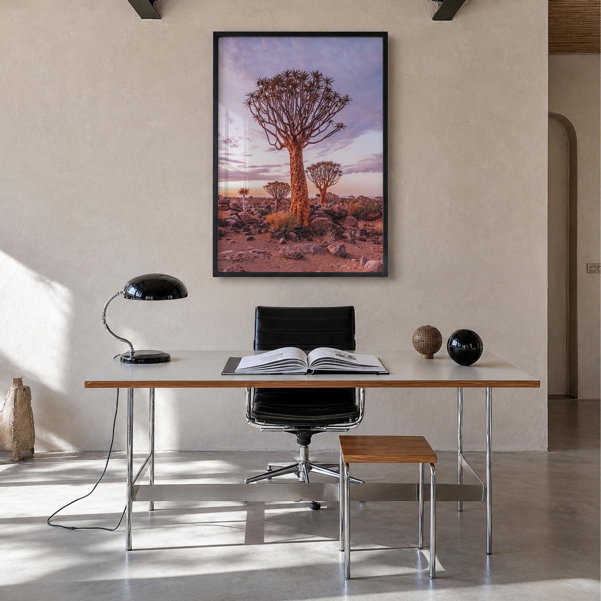 Namibia colorful photo poster of Africa – vertical wall art in black wood frame, hanging on wall