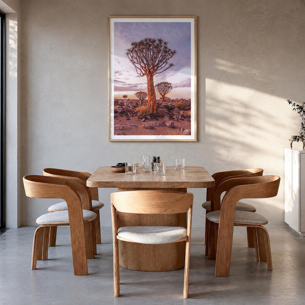 Namibia colorful photo poster of Africa – vertical wall art in natural wood frame with white border, hanging on wall