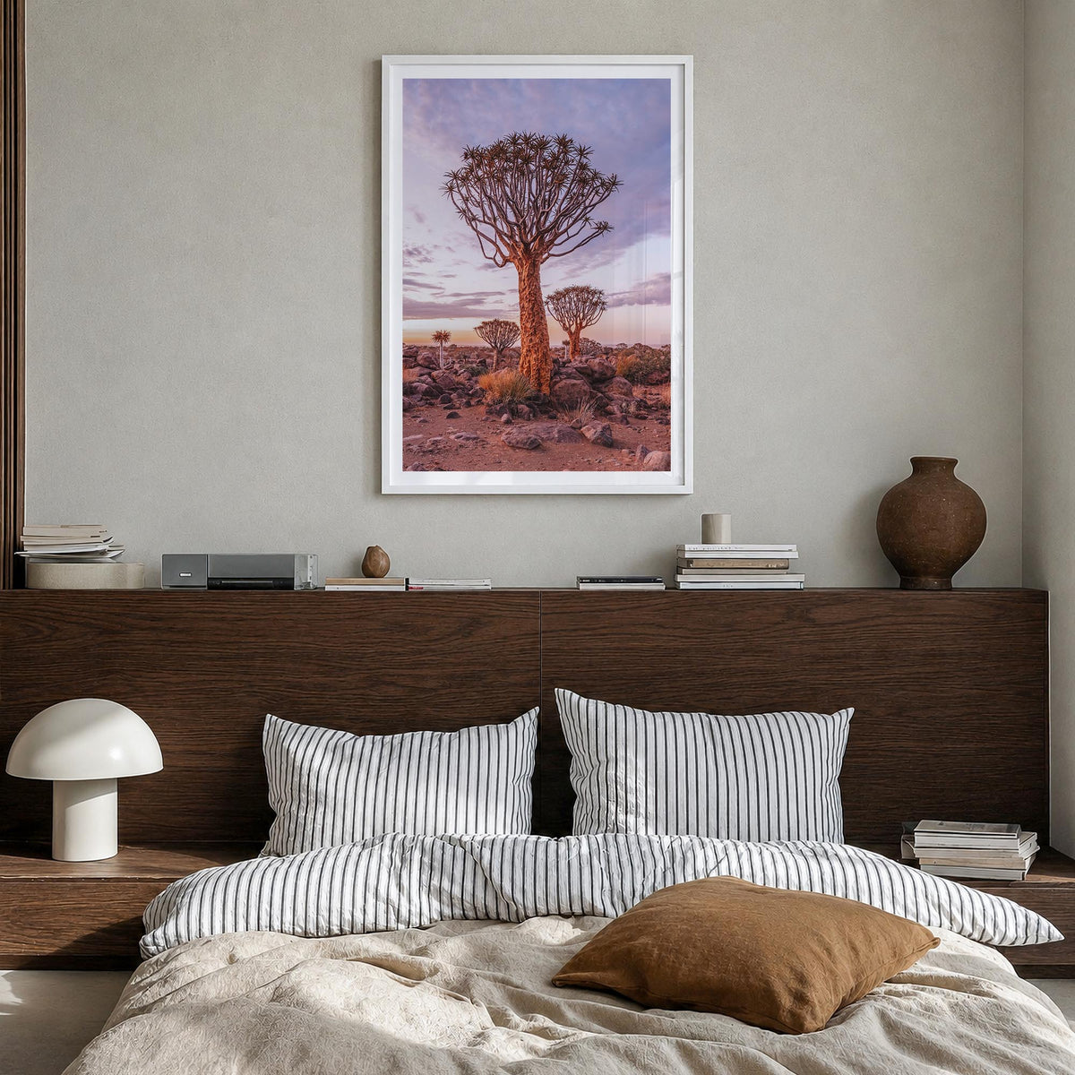 Namibia colorful photo poster of Africa – vertical wall art in white wood frame with white border, hanging on wall