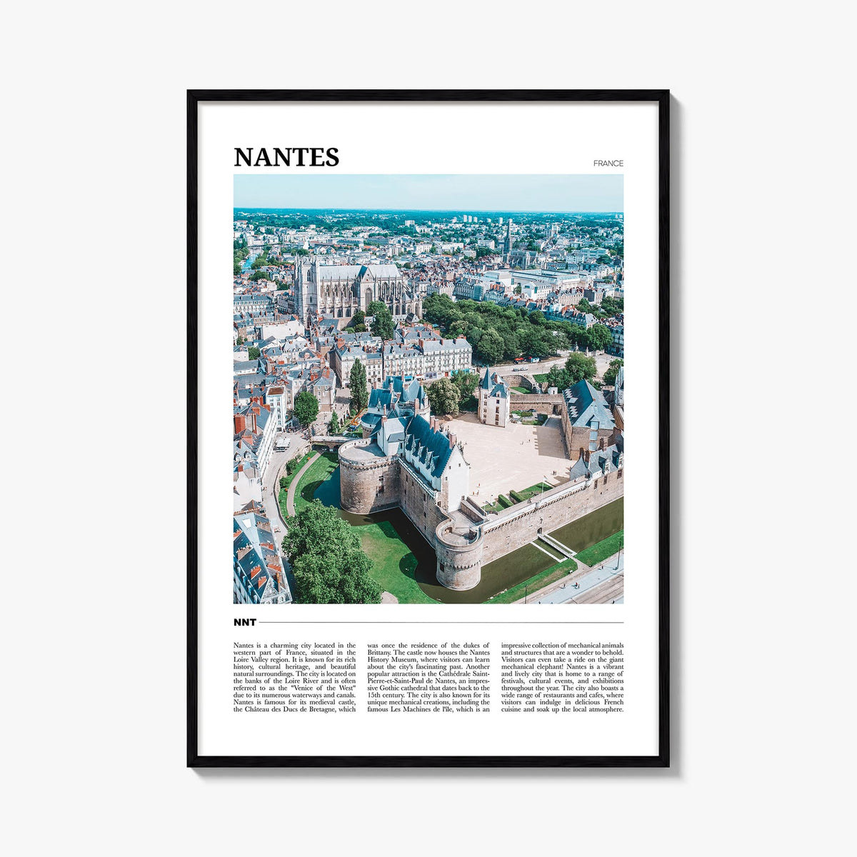 Nantes colorful travel poster of France – vertical wall art, unframed print shown in interior mockup