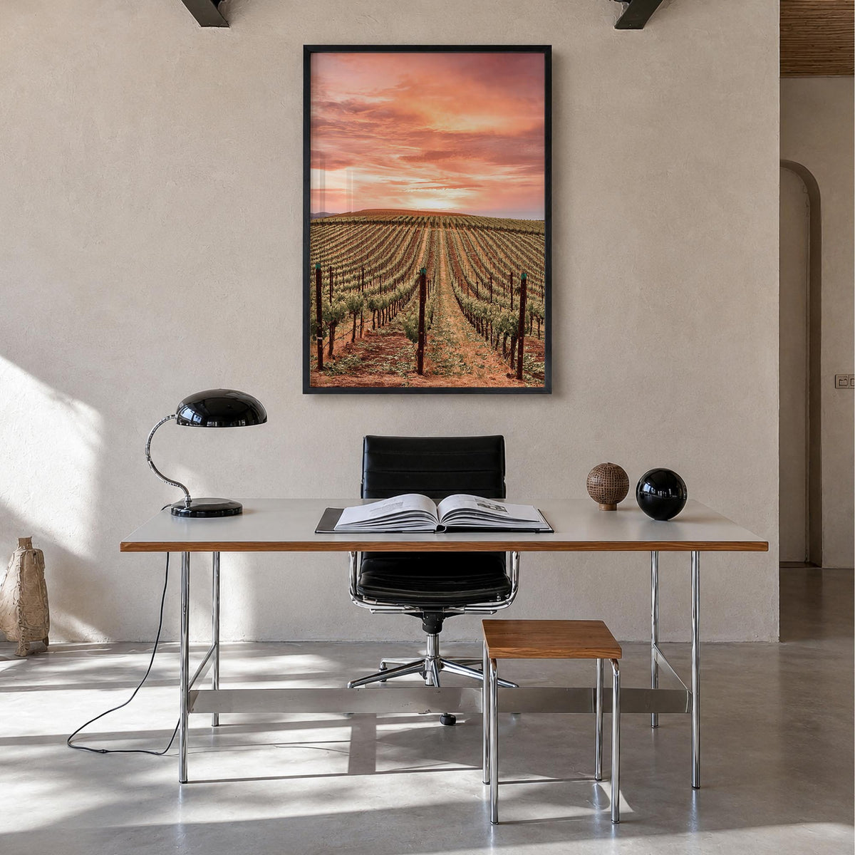 Napa Valley no. 1 colorful photo poster of California, USA – vertical wall art in black wood frame, hanging on wall