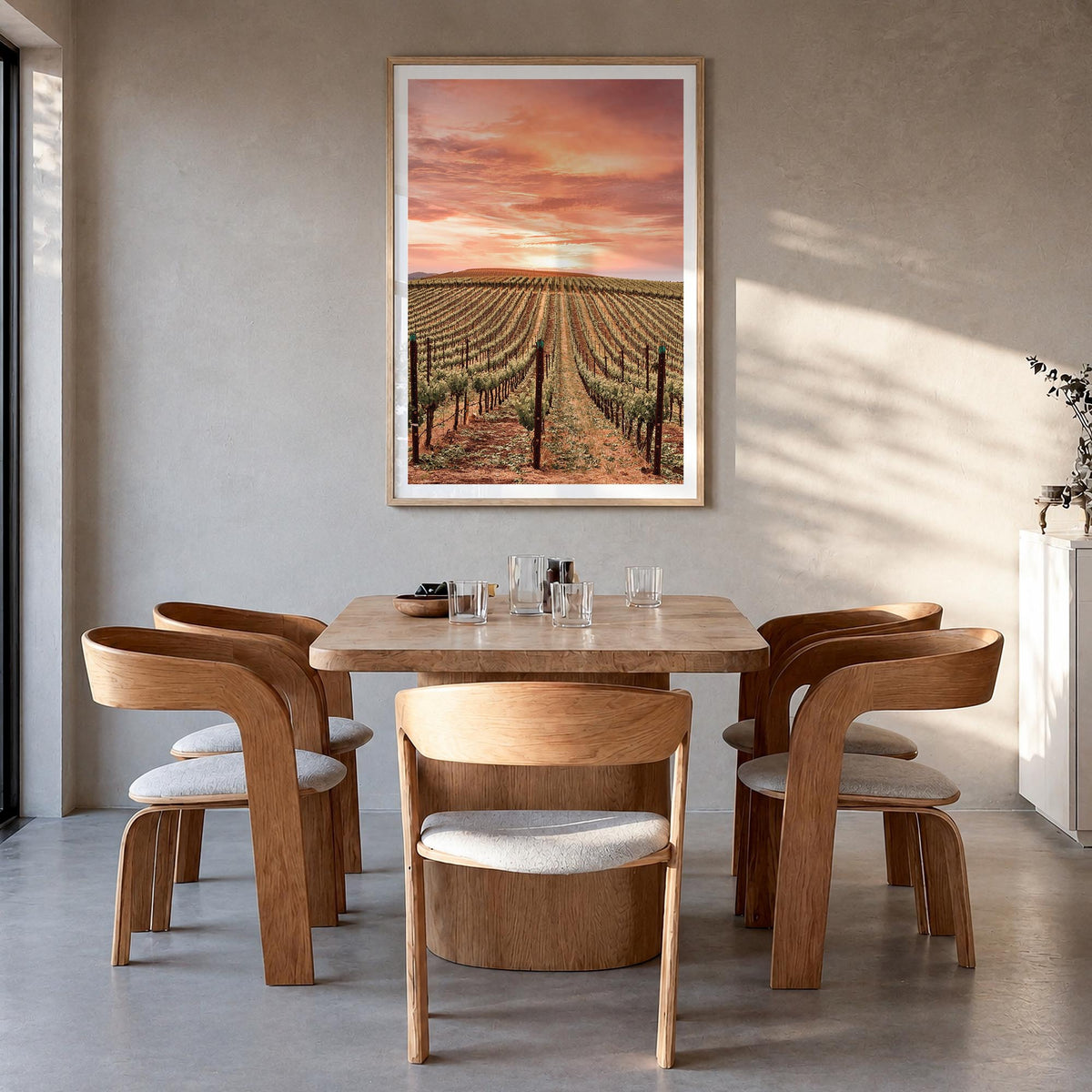 Napa Valley no. 1 colorful photo poster of California, USA – vertical wall art in natural wood frame with white border, hangi