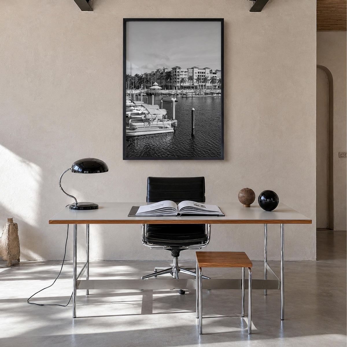 Naples, Florida black & white photo poster of Florida, USA – vertical wall art in black wood frame, hanging on wall