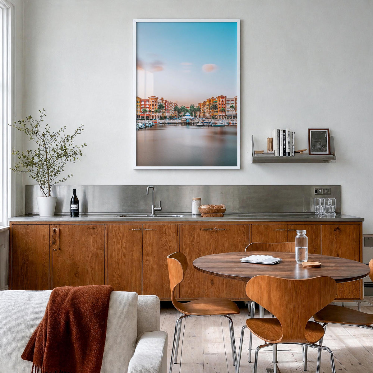 Naples, Florida colorful photo poster of Florida, USA – vertical wall art in white wood frame, hanging on wall