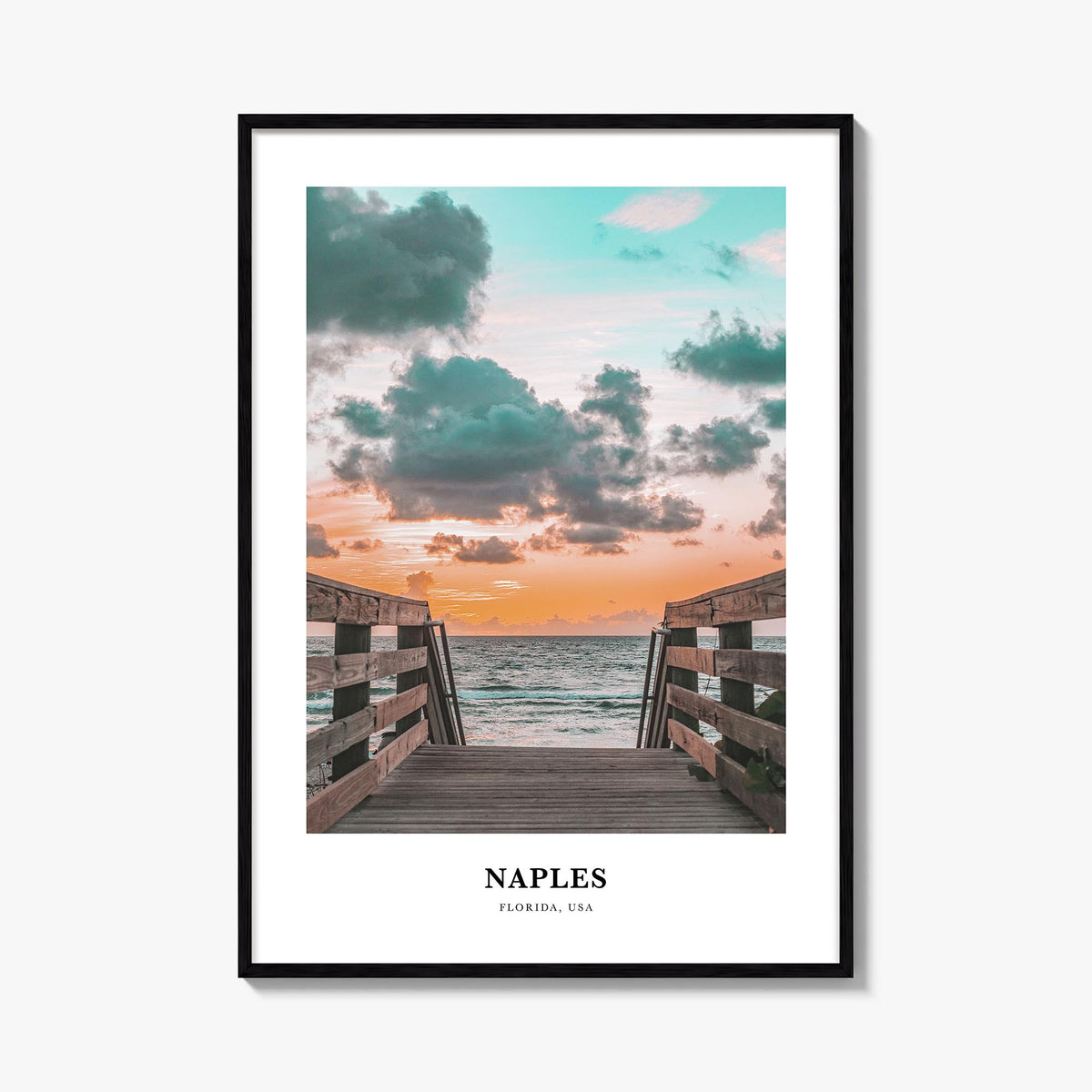 Naples, Florida no. 1 colorful classic poster of Florida, USA – vertical wall art, unframed print shown in interior mockup