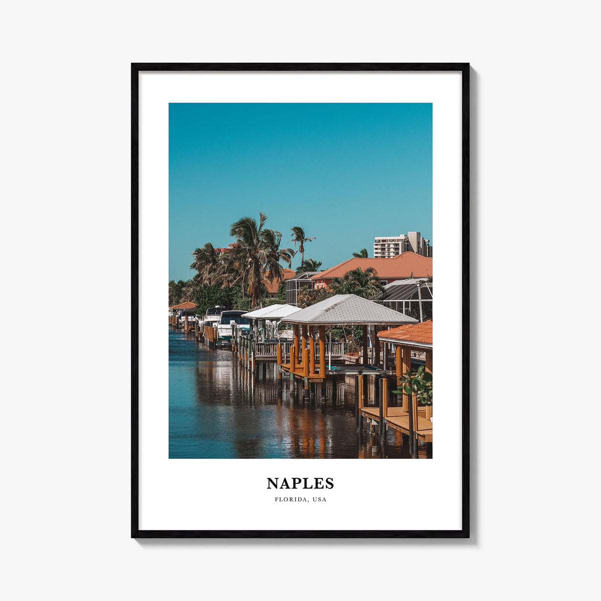 Naples, Florida no. 2 colorful classic poster of Florida, USA – vertical wall art, unframed print shown in interior mockup